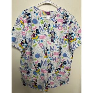 The Wonderful World of Disney Mickey‎ & Minnie Mouse White Scrub Top Large